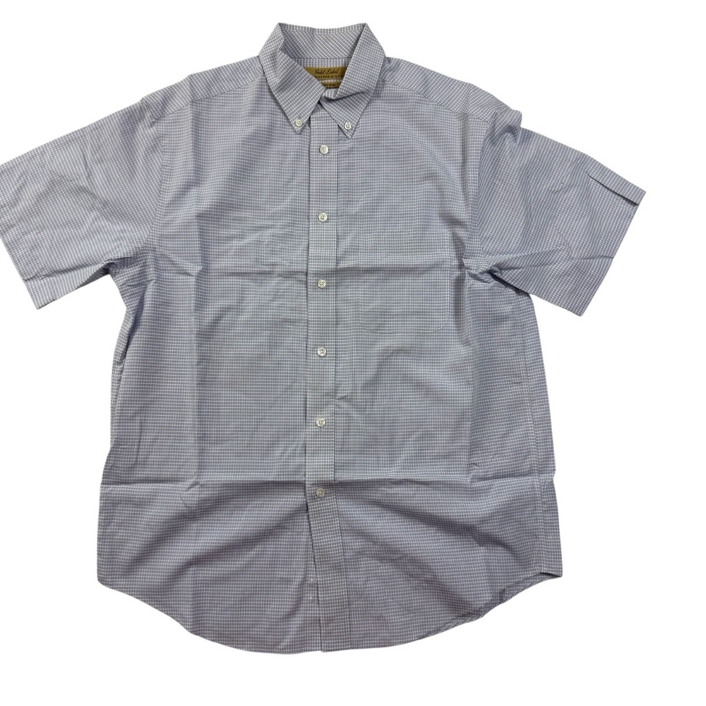 Roundtree & Yorke Gold Label Non-Iron Short Sleeve Shirt Blue Micro Check Medium